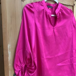 Vince Camuto💕 Hot Pink Barbicore Fuchsia Puff Balloon Long Sleeve Blouse Barbie